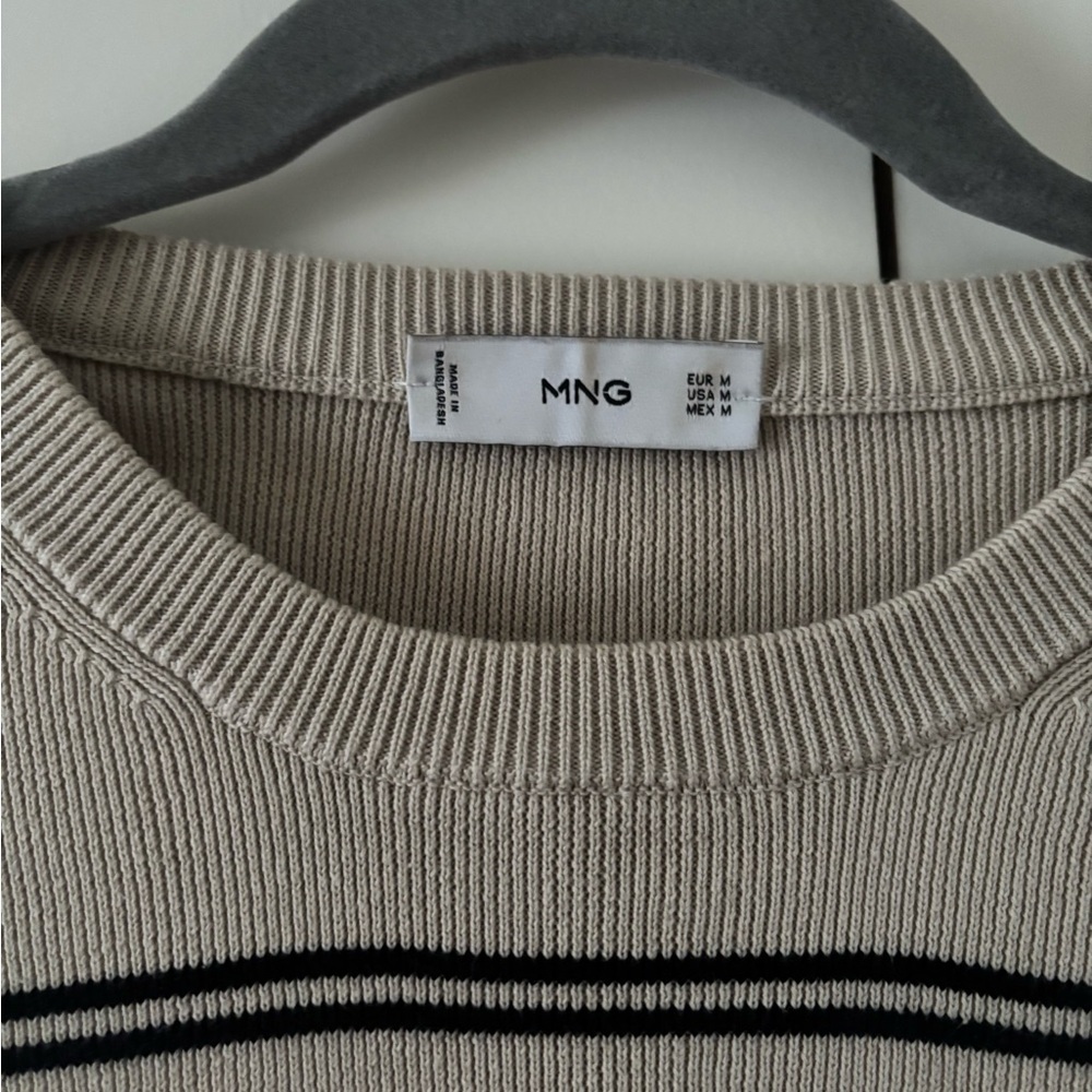 Mango Men's Cream and Brown Striped Crewneck Sweater - Picture 7 of 14